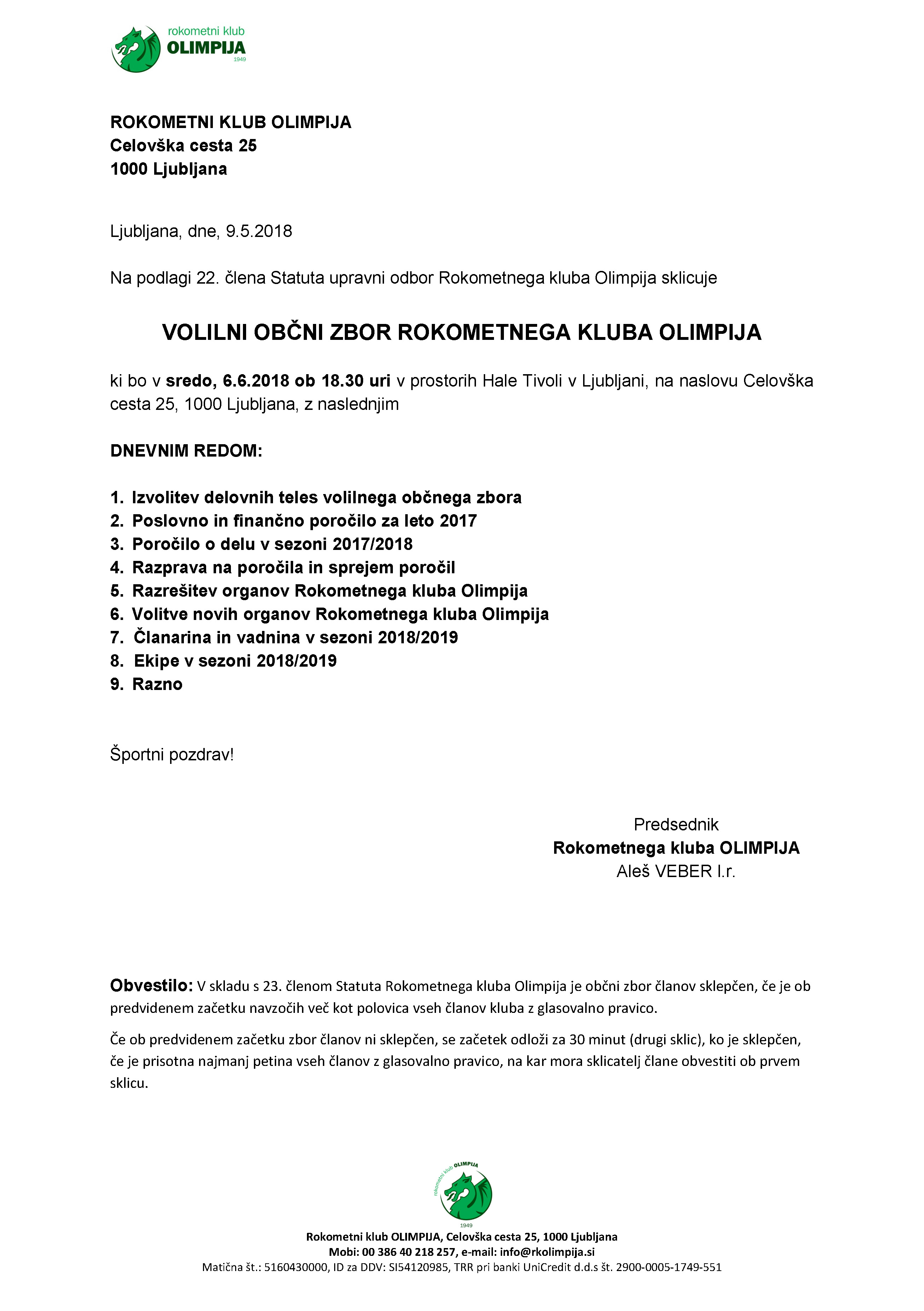 RK Olimpija_Zbor članov_vabilo